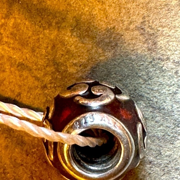 Retired Authentic Pandora Orange Enamel and Silver Zen Flower Bead .925 ALE - Picture 5 of 5